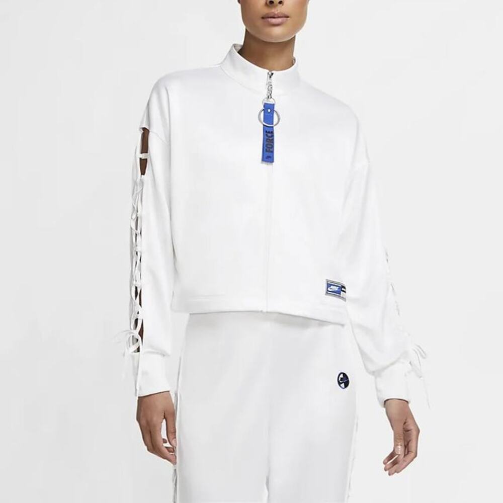 Nike Sportswear Cropped Casual Stand Collar Track Jacket White Medium